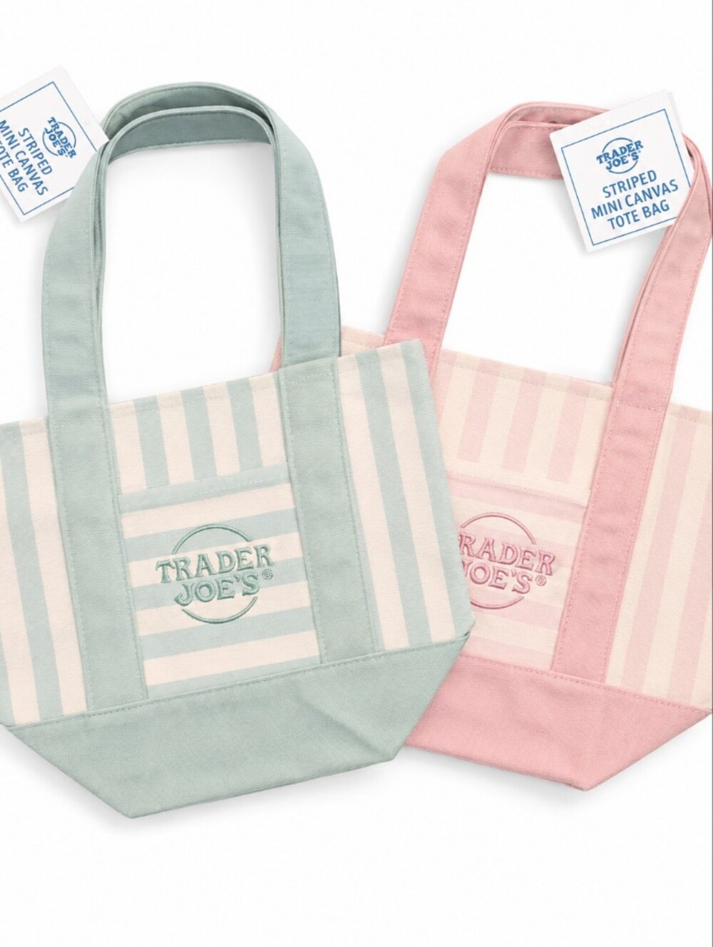 Two!! Trader Joe's Striped Mini Canvas Tote Bags!